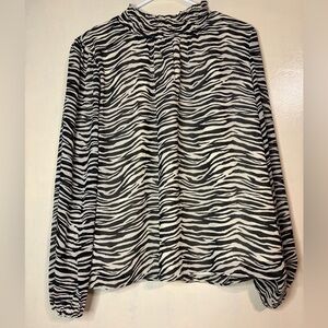 J.Crew women’s zebra print mock neck career blouse top contemporary modest sz L